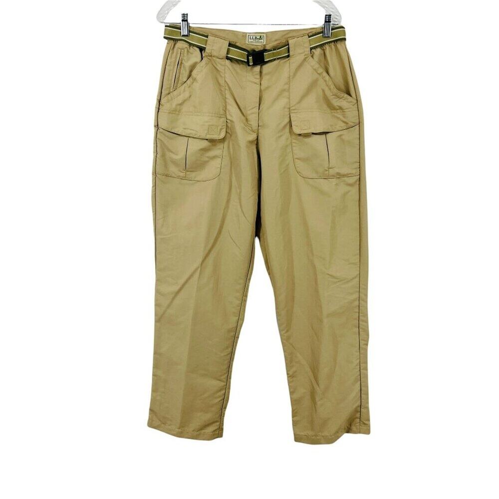 LL Bean Nylon Dark Khaki Belted Pants Mens Size Medium